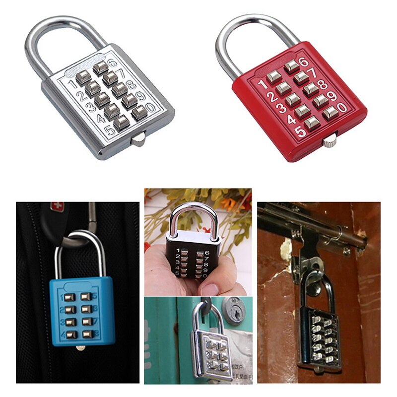 10 Digit Push Button Combination Padlock 5 Digit Locking Mechanism Zinc Alloy Anti-theft Digit Push Password Lock 4 Colors