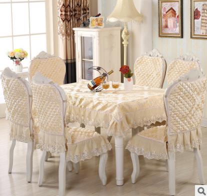 Europæisk stil spisebordsstolbetræk sæt spisestue tekstil blonder rektangulær dug blød tyk stolbetræk/hynde: D gul dug