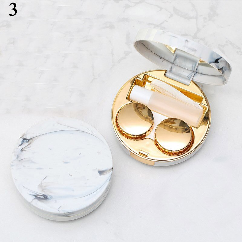 Ogen Zorg Container Leuke Ronde Lens Case Spiegel Reizen Bril Lenzen Klassieke Doos Kit Houder Marmer Contact Lens Case: 3