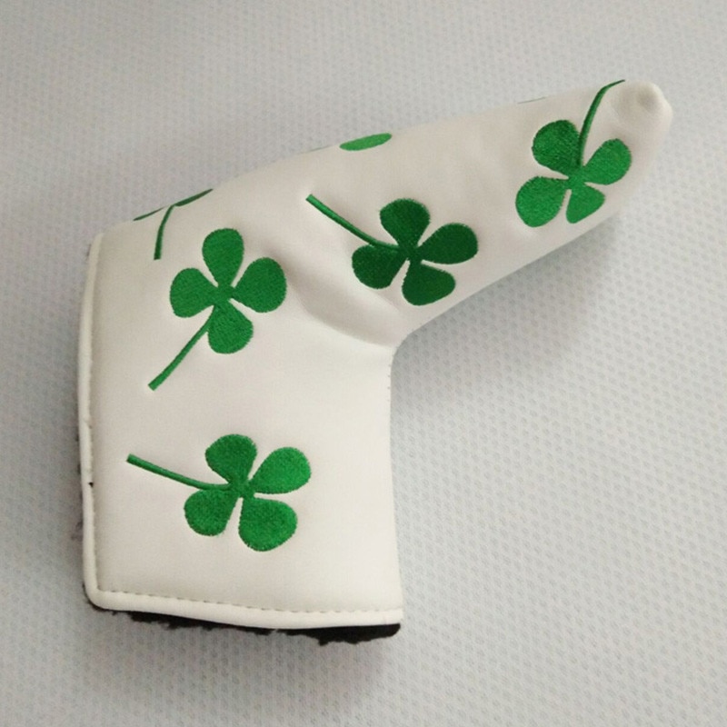 White Four Leaf Clover Thick PU Golf Headcover Putter Cover Blade Golf Head cover For Golf club