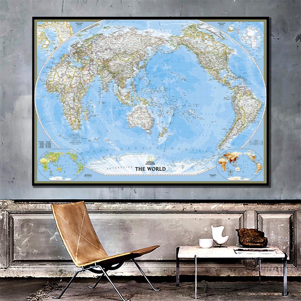 Non-woven Waterproof World Map 150x225cm Mercator Projection World Map Without Flag For Trip And Travel