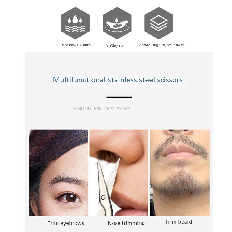 Stainless Steel Mini Portable Curved Mustache Nose Ear Hair Remover Scissor Trimmer Safety Tips