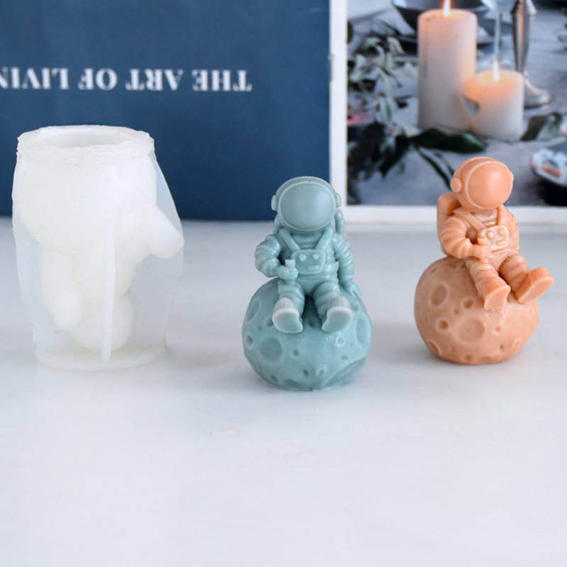 Stampo per candele a forma di astronauta 3D in silicone morbido facile da sformare stampi per il corpo umano lunare sapone resina cioccolato stampo per cubetti di ghiaccio decorazioni per la casa