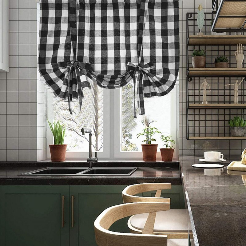 Plaid kort gardin til stue køkken rene gardiner dør afslappet hjem baggrund indretning vinduesgardiner 3 stilarter