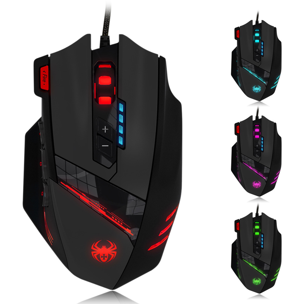 ZELOTES C-12 – souris optique de jeu avec 12 boutons programmables, avec câble USB, 4 vitesses, 4000DPI, rétroéclairage coloré réglable