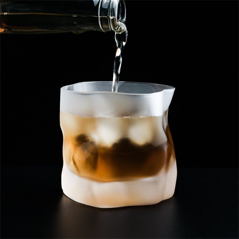 250ML Ins Style Japanese Irregular Glass Cup Wine Beer Whiskey Vodka For Kitchen Bar Ice Pattern Fold Cups