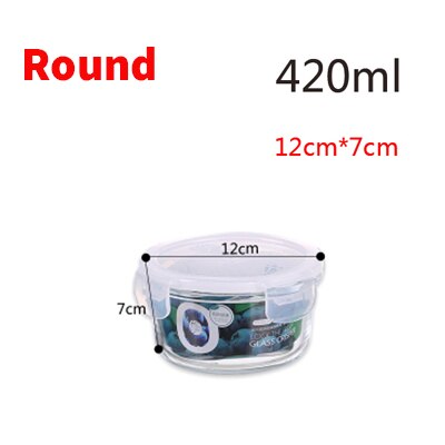 Glass Food Storage Container Bento Lunch Box Storage Box Food Storage Microwave Refrigerator Safety 100% Airtight Leakproof: Round 420 ml