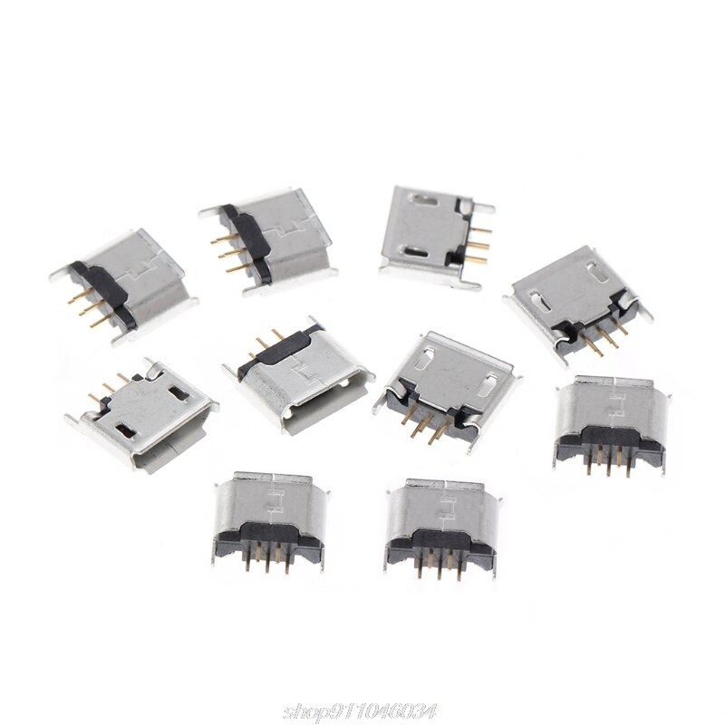 10 Pcs Micro Usb Type B Vrouwelijke Socket 180 Graden 5-Pin Smd Smt Solderen Jack N27 20: Default Title