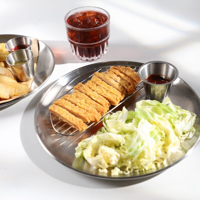 Fried Chicken Plate Pork Chop Plate Stainless Steel Round Cafe Salad Plate Dim Sum Cake Plate Chicken Chop Rack: Default Title