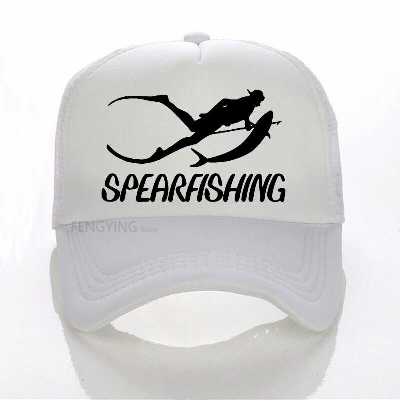 Spearfishing print baseball cap afslappet bomuld hip-hop mesh cap sommer sport trucker hat: Hvid