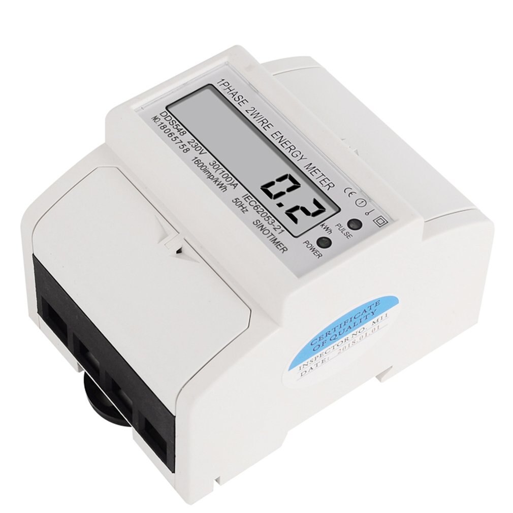 Overload 30-100A AC 230V Single Phase 2 Wire Digital Wattmeter Electricity Cost Measuring Meter DIN Rail Mount