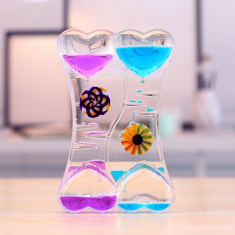 Valentine's Day Double Hourglass Liquid Timer Visual Timer Oil Liquid Motion Hourglass Floating Desk Heart Decoration Acrylic: black