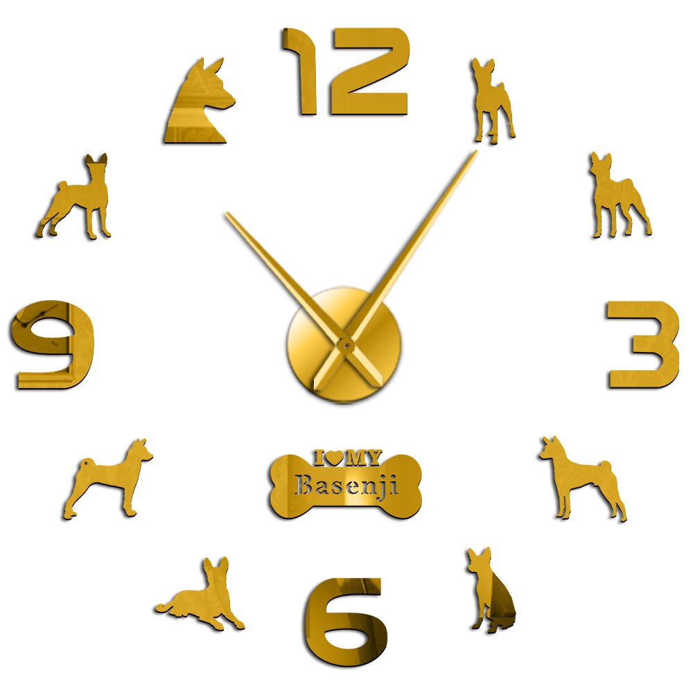 Basenji-Reloj de pared de estilo africano para perros, pegatinas de pared para reloj de sala de estar: Gold / 47inch