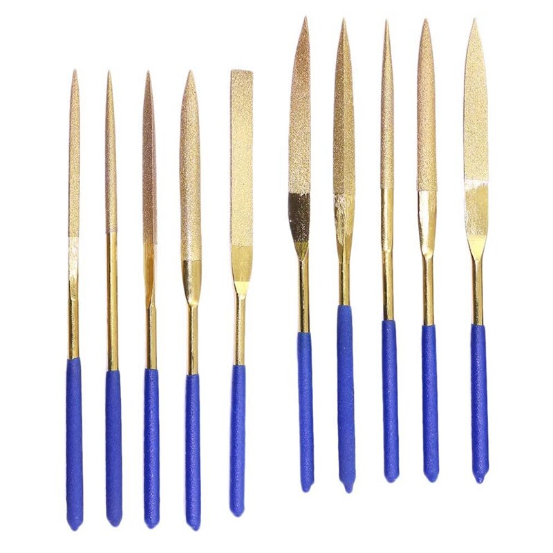 10Pc Precision Diamond Rasp Needle File Set Diamond orted File Hand Tools for Metal and Wood Processing-Gold