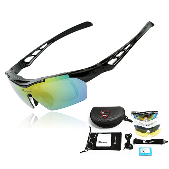 WEST RADFAHREN Radfahren Sonnenbrille Polarisierte 5 Objektiv Winddicht Anti-fog Mypia Rahmen Sport MTB Fahrrad Brillen Radfahren Gläser: black