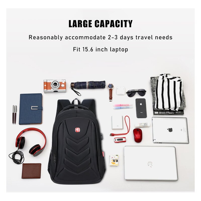 REJS LANGT Hard Shell School Backpacks with Charging 15.6 Inch Laptop Backpacks Men Waterproof Anti-Theft Geometric Bag