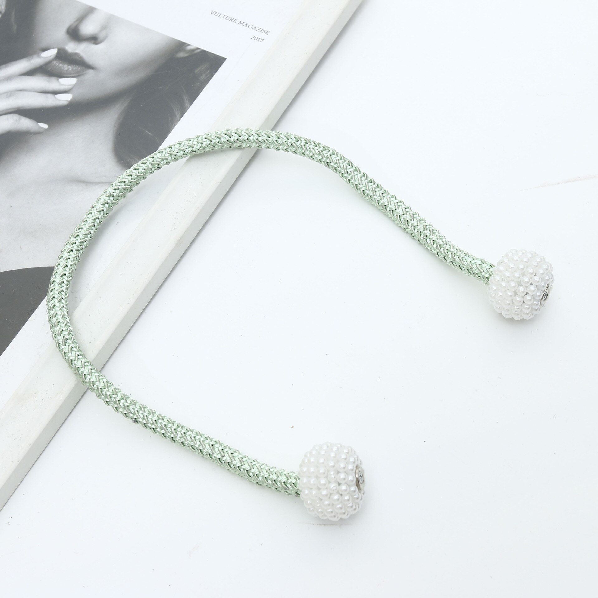 2 pièces de rideaux simples avec perles, sangles à boucle magnétique Simple, corde de cravate sans Perforation, accessoires de décoration: Green