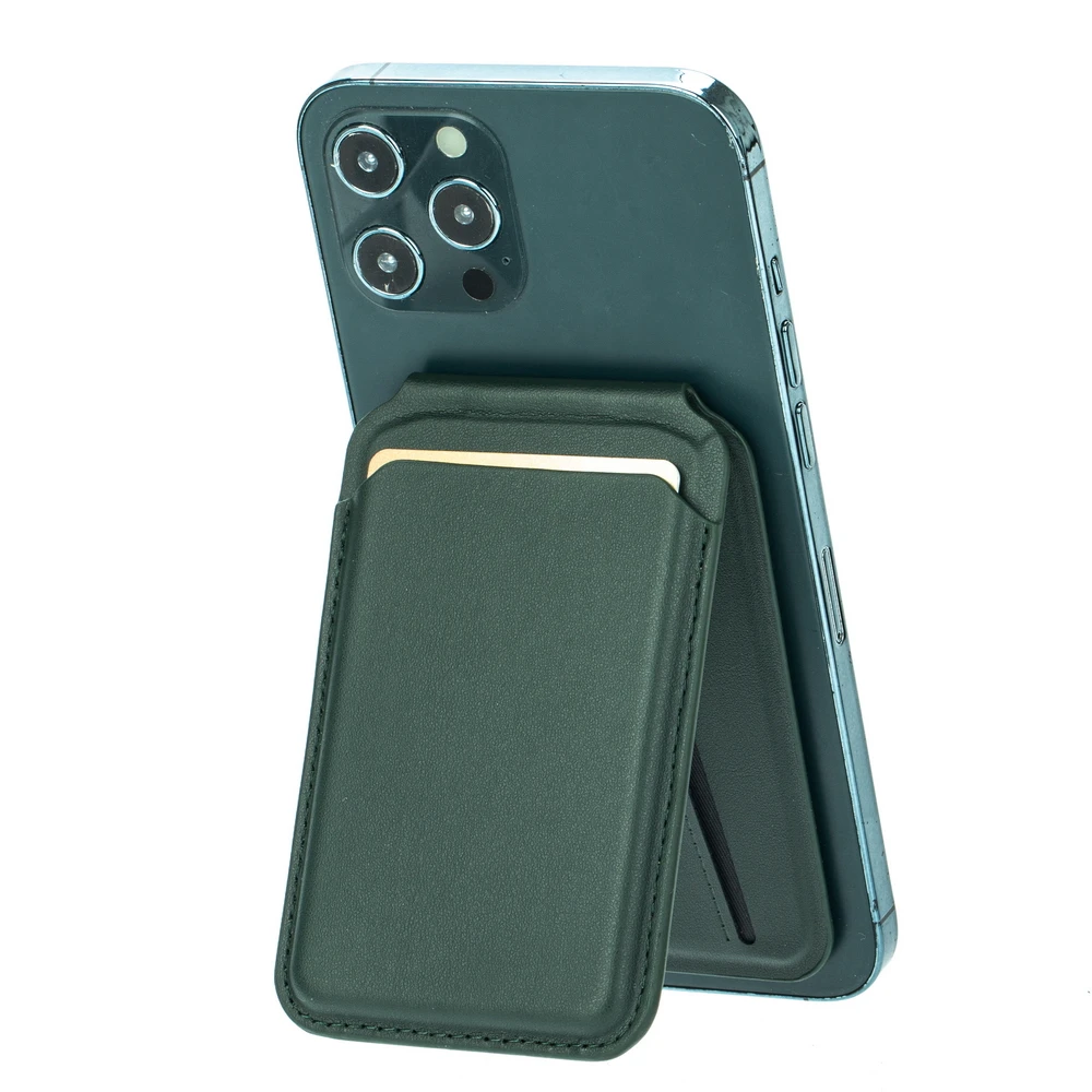 Magnetischer, zusammenklappbarer Brieftaschen-Kartenhalter, Leder-Telefonständer für Magsafe IPhone 14 13 15 Profi Max 16, Macsafe-Unterstützung, Telefonhalterung: Grün