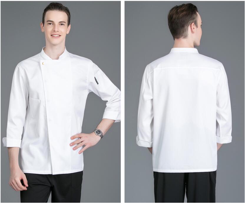 Chaqueta de chef de comida para Hotel, camisa blanca de manga larga, uniforme de restaurante, disfraz de chef, chaqueta de cocinero para mujer, 4 colores: Blanco / XXL
