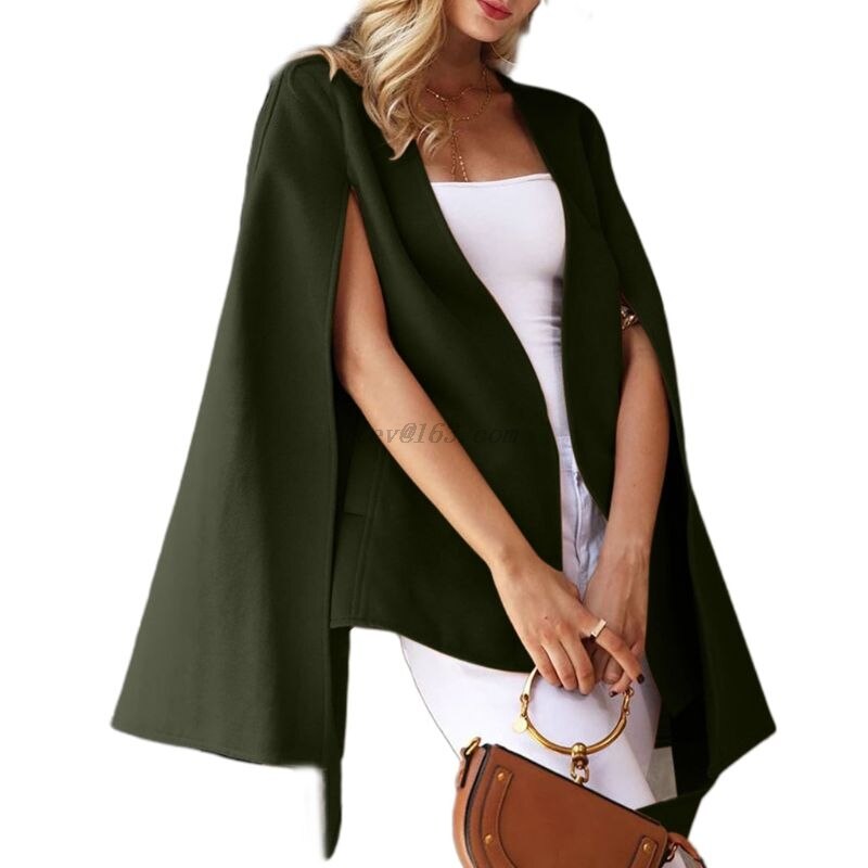 Femmes hiver Vintage manteau manches chauve-souris Poncho Cape ceinture taille Trench manteau M68A: Vert armée / XXL