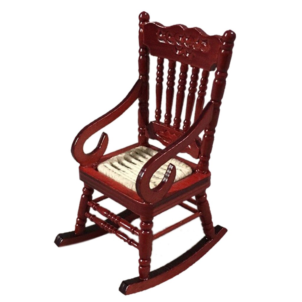Miniature Rocking Chair Wooden Furniture Model Set Doll House Simulation Mini Furniture Chair With Armrests Fast: Red 