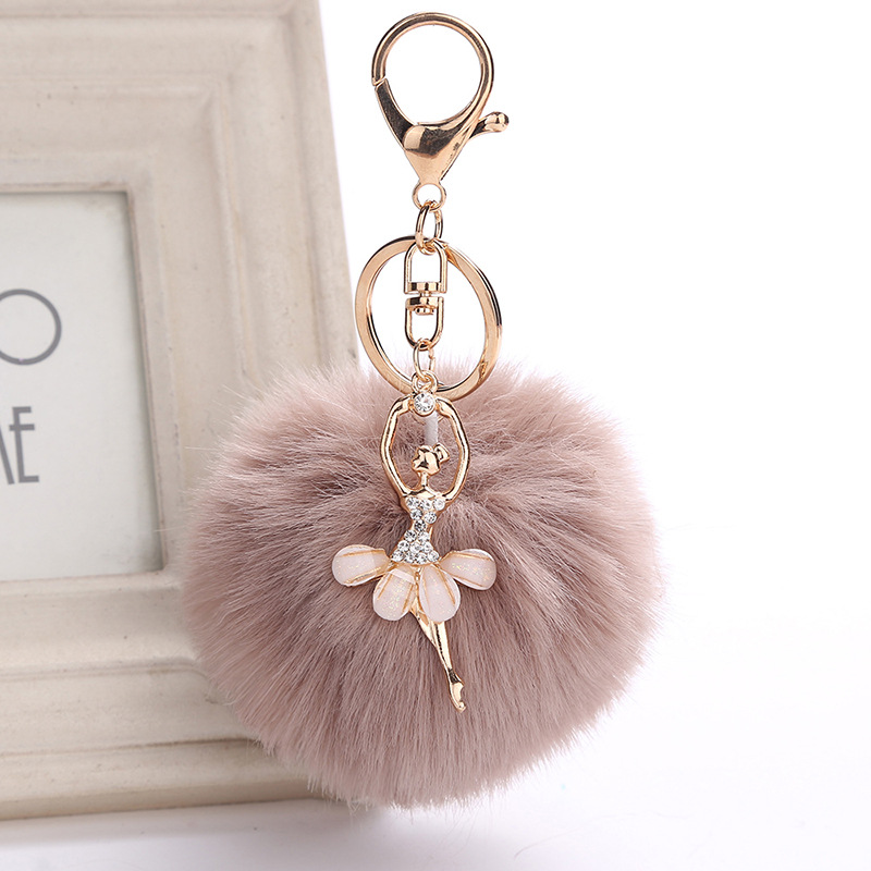 Vrouwen Chaveiro Angel Sleutelhanger 8cm Bont Pom Pom Sleutelhanger Faux Konijn Haar Bol Zak Auto Ornamenten Vossenbont bal Hanger Sleutelhanger: light brown