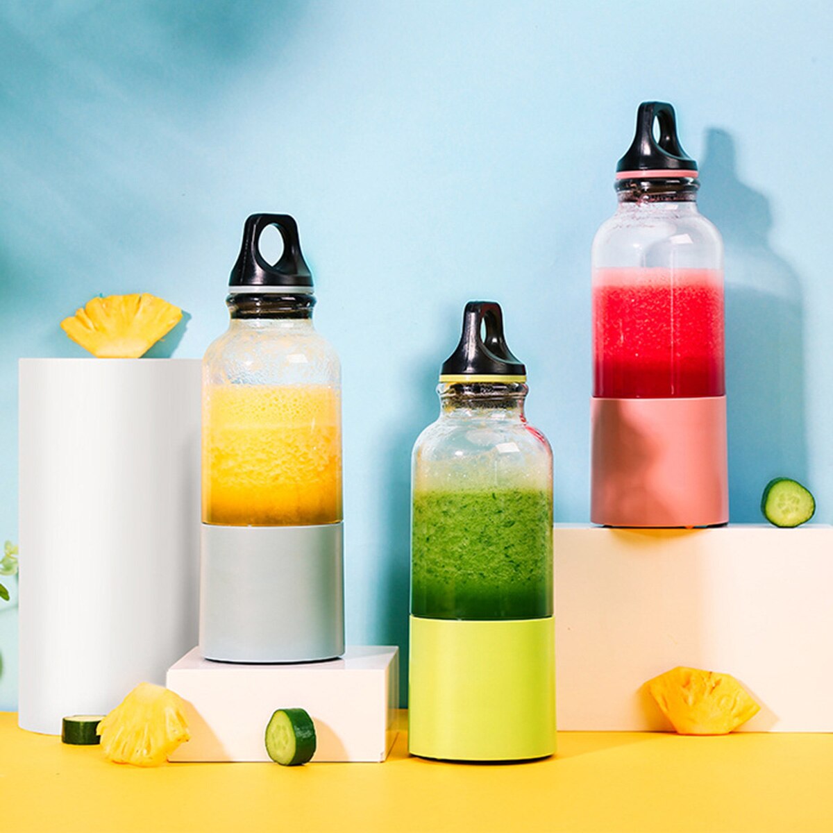 AUGIENB 500ml Electric Fruit Juicer Glass Mini Portable Handheld Smoothie Maker Blenders Mixer USB Rechargeable for Home Travel