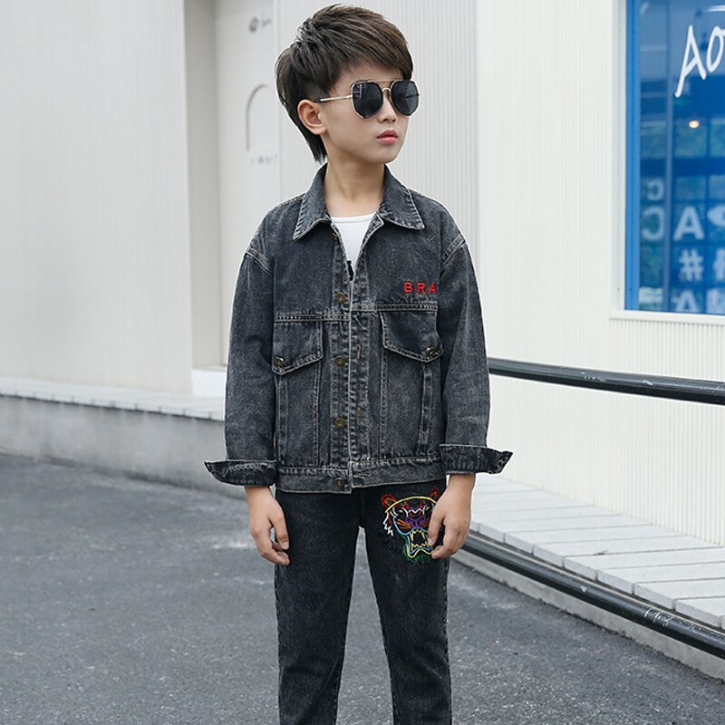 IENENS freundlicher Jeans Mantel Jacken Jungen Frühling Herbst strecken Kurze Denim Oberbekleidung Kleidung drehen-unten Kragen verlieren Jacke