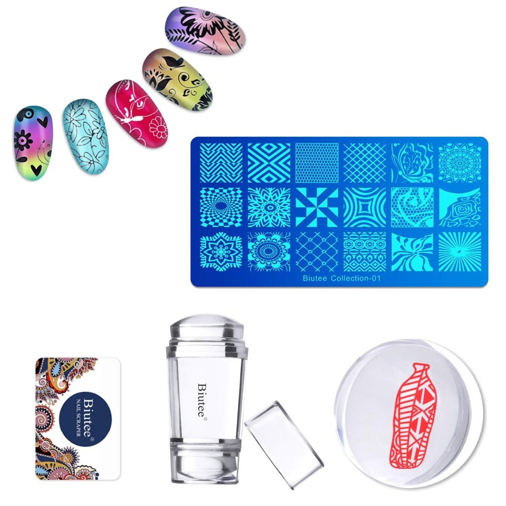 Udene nail art plader og stempler skabeloner ren klar gelé silikone negle stempling plade værktøjer søm dekoration skabelon 9 stil