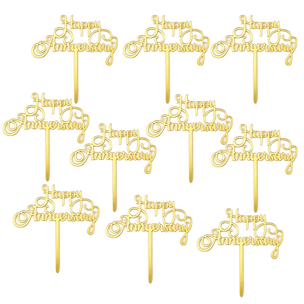 PACK of 10 PCS Happy Anniversary Cake Topper Acrylic Cake Decoration for Anniversary Celebration Gold / Rose Gold: E (PACK of 10PCS)