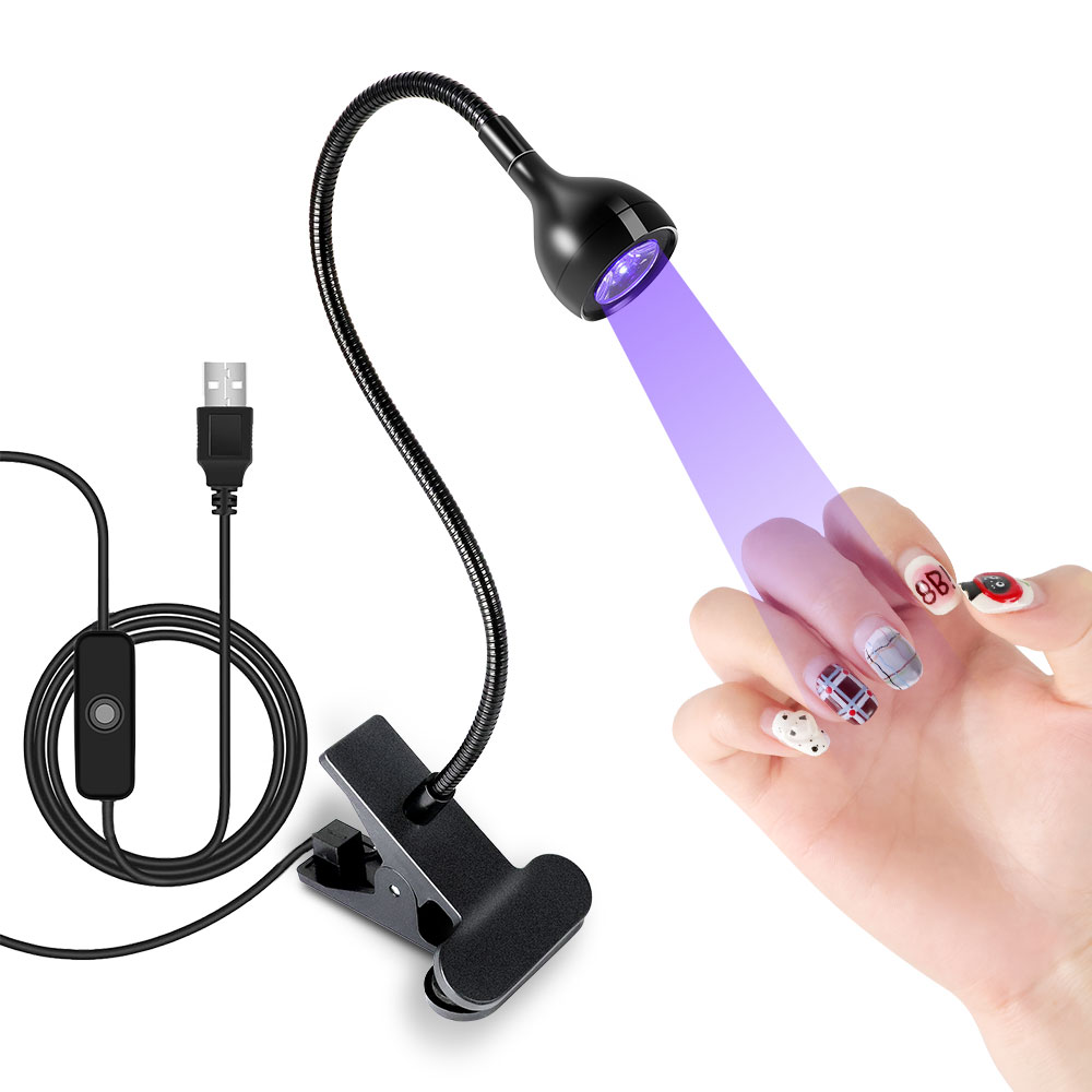 Lámpara LED UV para secado de esmalte de uñas de Gel, minilámpara portátil USB para escritorio, Flexible, con Clip, para salón de manicura: Negro