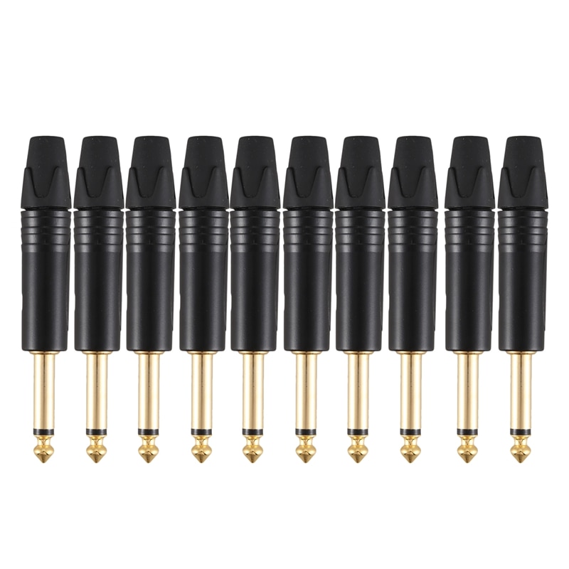 Gold Plating 10Pcs Plug Mono Professionele 2 Pole 6.35 Mm 6.5Mm Stereo Jack Plug Neutrik 6.35 Mm Jack zwart: Default Title