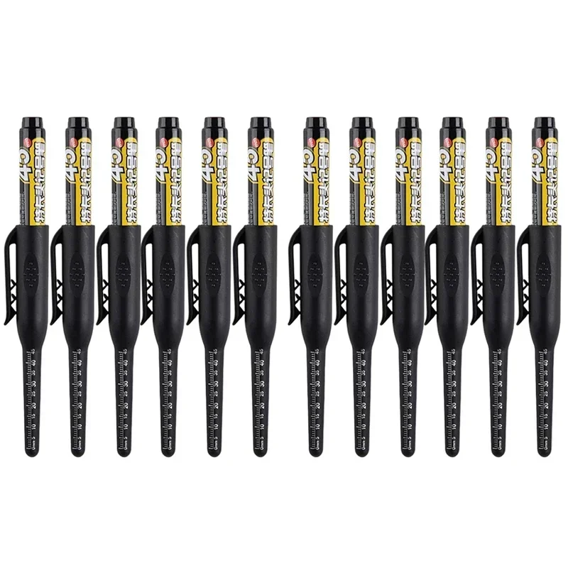 12-1 Uds. Rotuladores multiusos de 45mm de profundidad con agujeros, puntas largas, rotuladores impermeables para baño, carpintería, bolígrafos de carpintero de cabeza larga: Naranja