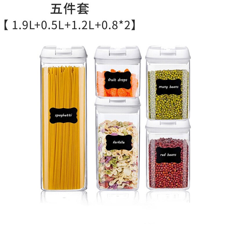Juego de contenedores herméticos para almacenamiento de cereales, recipientes de plástico con tapa de bloqueo para cocina, contenedor de nevera para alimentos secos y cereales: white 5pcs