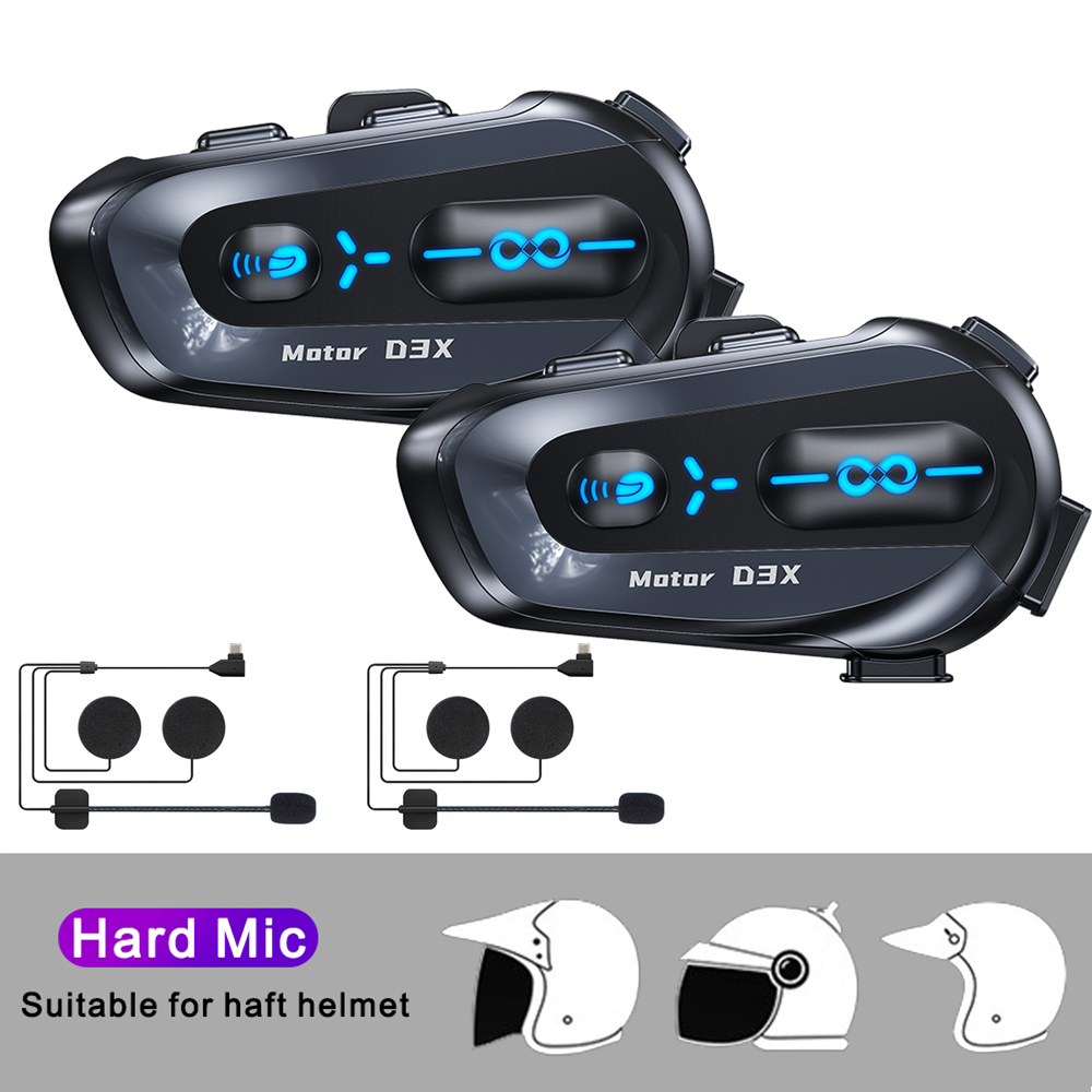 1/2 Uds casco de motocicleta intercomunicador auriculares 600M medio dúplex multi personas Interphne V5.4 auriculares con asistente de voz inteligente: Negro