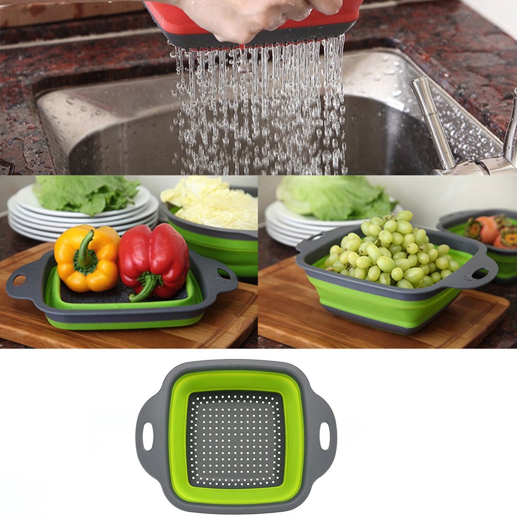Square Foldable Drain Basket Plastic Fruit Basket Filter Basket Multi-function Washing Dish Telescopic Basket