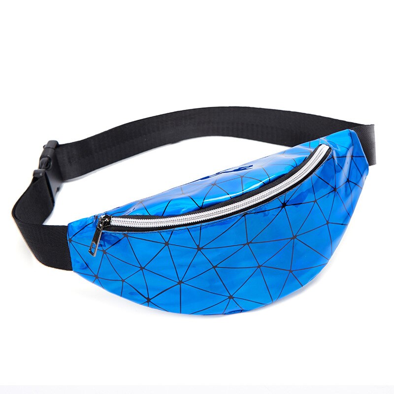 Fanny pack women PU leather waist bag sequins shoulder messenger chest bag coin belt purse phone bag key pouch: Blue