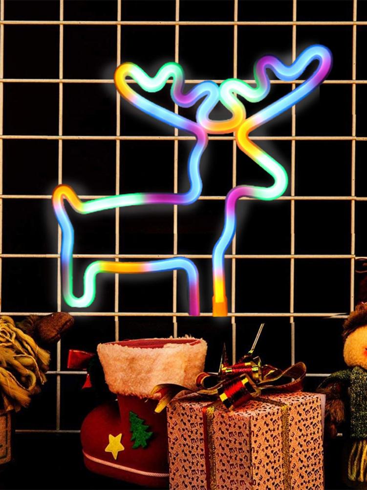 Jul elg neonlys vægindretning usb batteri førte bestemt lysvindue hængende indretning festartikler pvc juleaften