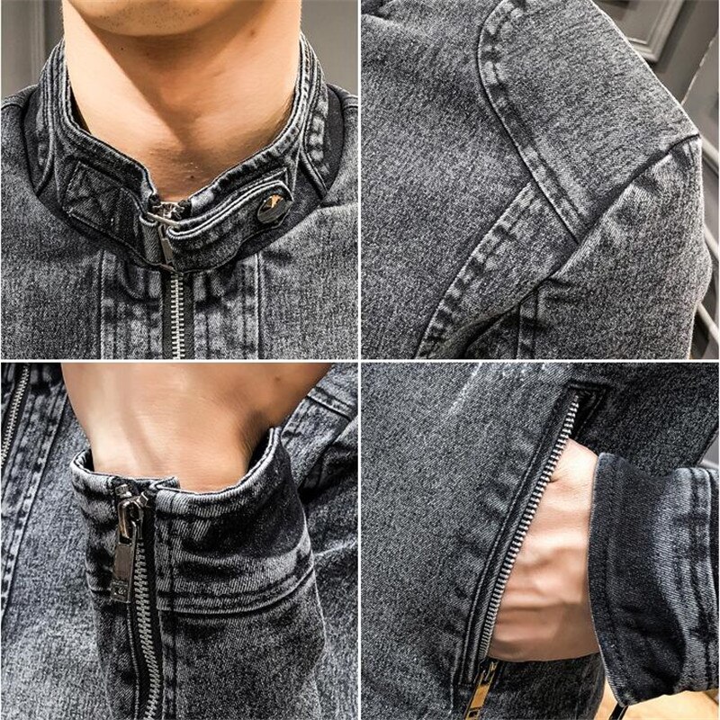men's jacket retro denim jacket men's trend Slim solid color casual jacket men's denim jacket