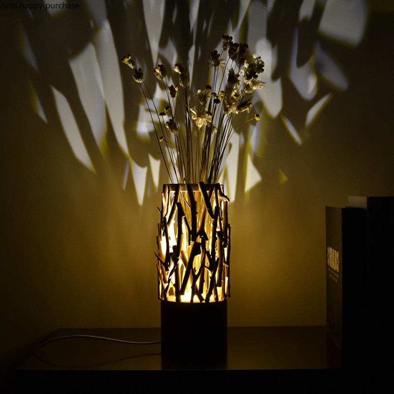 Wooden Flower Arrangement Table Lamp Nordic Style Home Decoration Bedroom Living Room Flower Arrangement LED Table Lamp