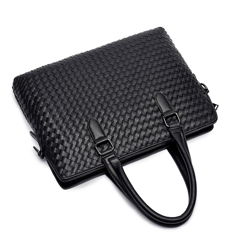 Brand Men's Handbag Leather Handmade Woven Breifcases Large Capacity Laptop Shoulder Bags for Men A4 Documents Tote Man