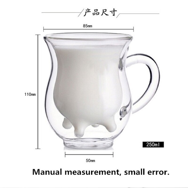 Double Wall Milk Glass Cup Cow Udder Shape Tea Cup Juice Water Coffee Mug Handle Glass Clear Wine Beer Jar Kitchen Drinkware: Default Title
