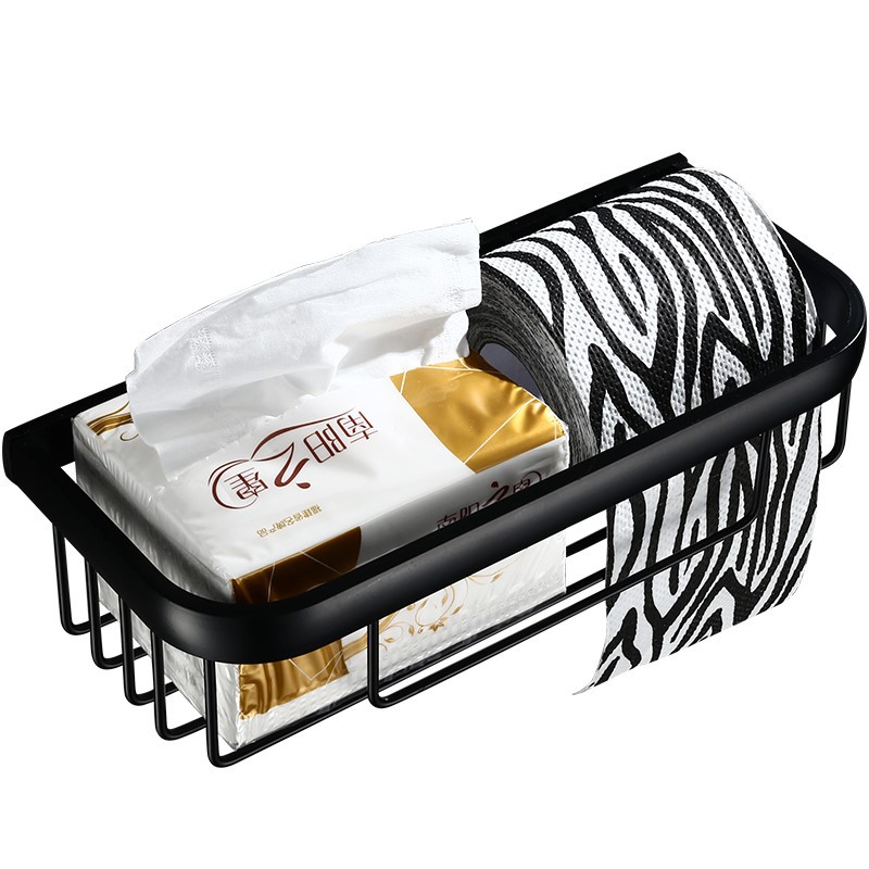Svart aluminium dårlig vegghylle toalettpapirholder kurv arrangør oppbevaring etagere salle de bain murale banheiro repisa