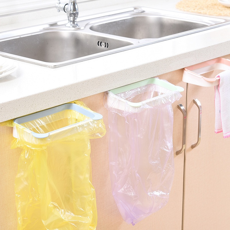 1Pcs Kitchen Can Hang Cabinet Door Trash Rack Trash Bag Storage Rack Plastic Bag Shelf Trash Can Bracket Towel Rack