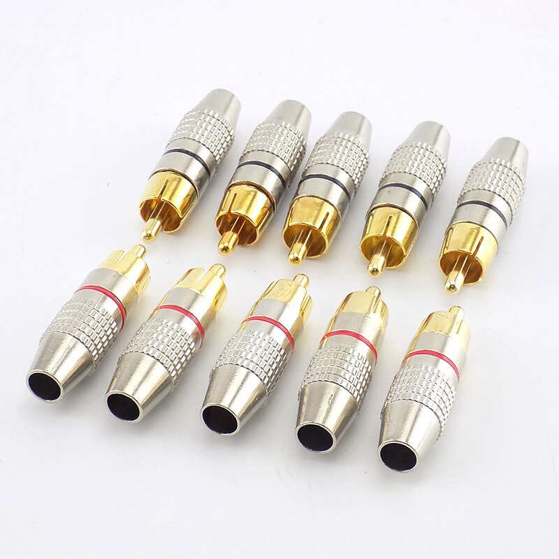 5pcs 10pcs RCA Male Plug to cabling Connector Adapter Audio Video Cable Non Solder Gold Plated CCTV Camera Security Accessories