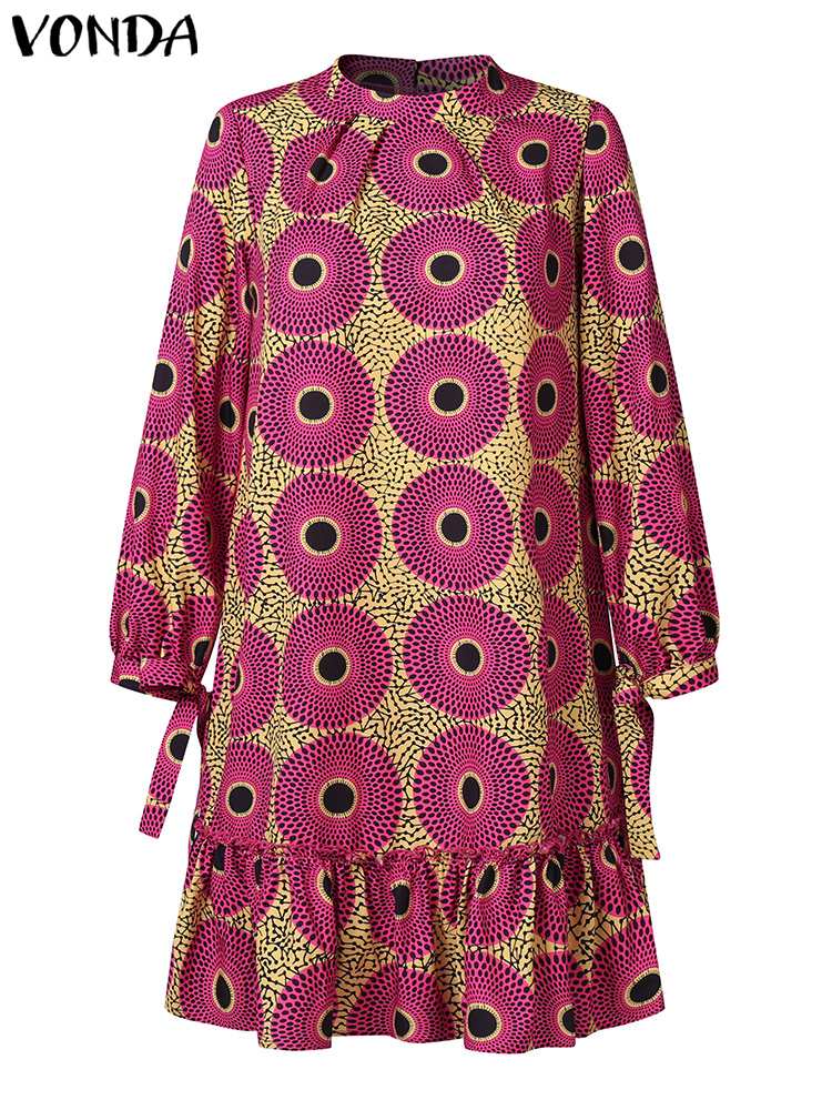 Vonda zomerjurk met print voor dames, bohemian stijl, casual, losvallend, lange mouwen, knielengte, feestjurk, oversized