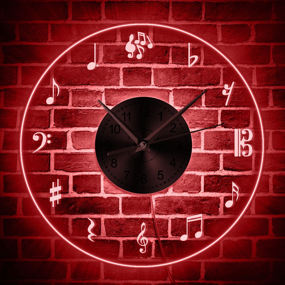 Music Notes Led Wandklok Acryl Maan Klok Wall Art Musical Thema Home Decor Handgemaakte Cadeau Voor Muzikant Muziek Minnaar horloge
