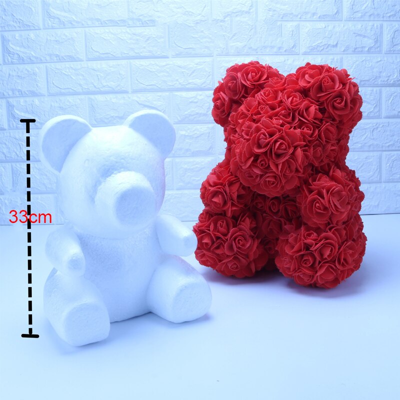 1PC 15cm/20cm/35cm Foam Rose Bear Mold DIY TOY Artificial Rose Flower Bear Plastic Bear Roses Luck Dog Mold Model