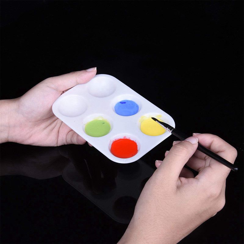 24 Pieces Plastic Paint Palettes 6 Well Rectangular Watercolor Palette Painting Tray, White