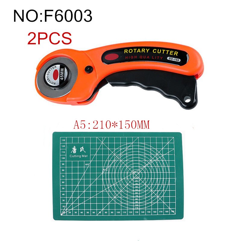 45mm Rotary Cutter, Soft Grip Comfort Loop Handle Roller Knife Self Healing Cutting Mat Set for Patch Work Sewing DIY Accessory: F6003 2PCS A5